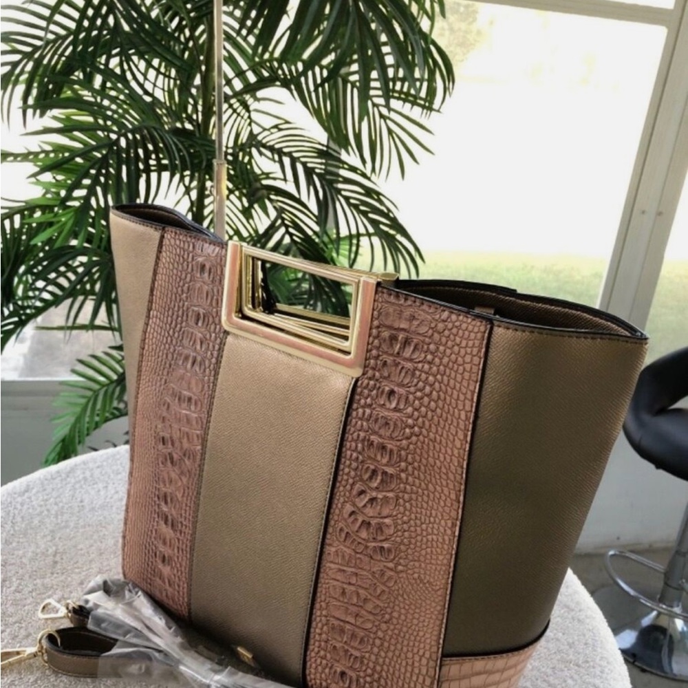 Kate Landry Brown Croc Embossed Hand/Shoulder/ Crossbody Bag